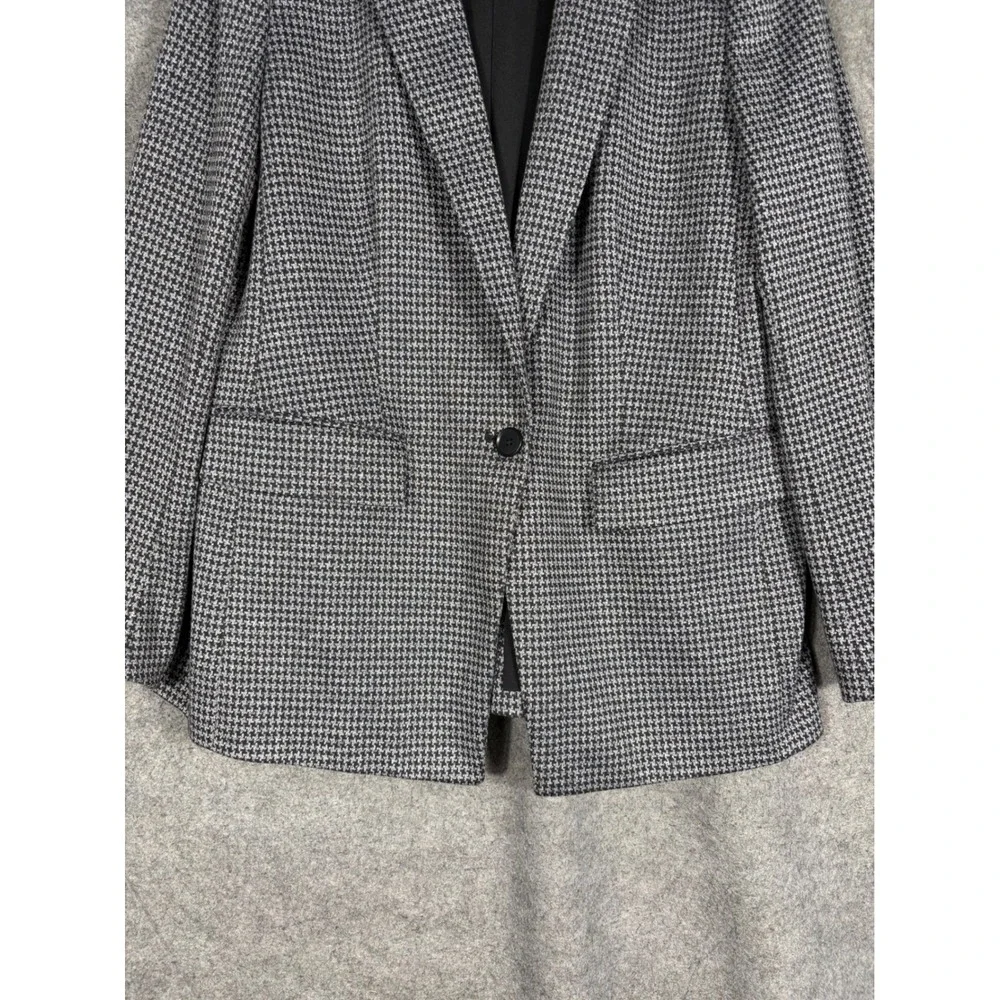 LOFT‎ Womens Houndstooth Blazer Black White Single Button Jacket Size 12 FA22